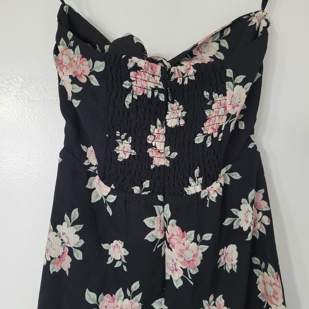 Lulu's Frances Black Floral Print Strapless Tie-Front Mini Dress Size XS - Picture 9 of 11
